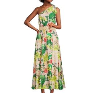 Antonio Melani Selene Tropical Print One Shoulder Sleeveless Belted Maxi Dress